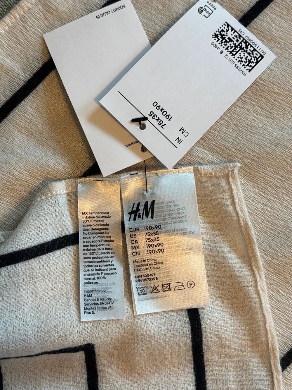 H&M Cream Scarf with Black Geometric Lines